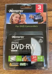 Memorex mini DVD-RW 3PK For DVD Camcorder or PC NEW SEALED