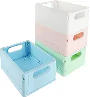 iplusmile 4Pcs Storage Basket Stackable Plastic Crates for Organizing Sundries Small Collapsible Baskets for Home Office Use