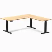 Desky L-Shape Sit to Stand Bamboo Desk 1800x1750mm Matte Black Height Adjustable Leg