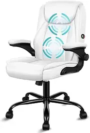 ALFORDSON White Gaming Chair for Computer Task Desk, Ergonomic Massage Office Chair Mid Back with Flip-up Armrest, PU Leather Study Chair with SGS Listed Gas-Lift, Max Load 150kg