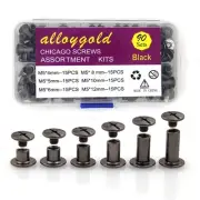 90 Sets Black Chicago Screw Leather Assorted Kit 6 Sizes of Screw Rivets