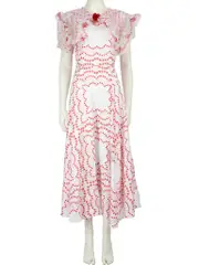 Heart Print Silk Rose Pin Midi Dress