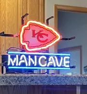 Kansas City Chiefs KCC Man Cave 14"x10" Neon Light Lamp Sign Bar Open Artwork