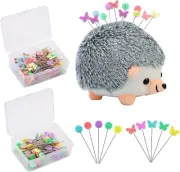 200 Pieces Flat Head Straight Pins Hedgehog Pincushion Kit, Big Pincushion with