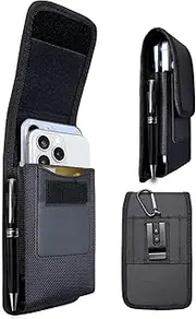 Vertical Dual Phone Holster Pouch Case with Belt Clip, 2 Phone Holder Double Phone Case for iPhone 16 15 14 13 12 11 Pro Max 16 15 Plus for Samaung Galaxy A35 A55 S24 S23 Ultra Plus -Black