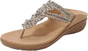 [Generic] Summer Orthopedic Sandals for Women Clip Toe Arch Support Comfortable Casual Flip Flops Beach Slip On T Strap Sandals with Massage Function (08 Beige 4.5 UK)