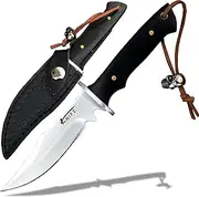 Bushcraft Knife - D2 Steel Fixed Blade Knife with Leather Sheath - Outdoor Full Tang Knife - Camping Knife - Camp Knife(Black)