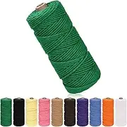Glarks Green Macrame Cord, 3mm x 109yards Recycled Cotton Macrame Cord, Natural Cotton Macrame Rope Colorful Cotton Craft Cord Supplies for Wall Hanging, Plant Hangers, Crafts, Knitting