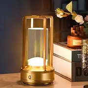 CyperEver Rechargeable Camping Light Lantern, Cordless Table Lamp Night Light with Tent Hook for Outdoor Camping, Rechargeable Battery Operated LED Desk Light, 3 Color Dimmable Touch Control(Golden)
