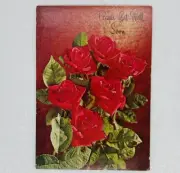Vintage Get Well Card “Soon You’ll Be All Right” Red Roses Bonquet Art P4