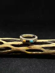 Native American Navajo inlay Multi Color Sterling Silver band ring size 5