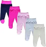 [MEA BABY] Unisex Baby Trousers with Foot, 100% Cotton, Pack of 5, Baby Romper Trousers with Foot, Baby Trousers with Foot, Boys, Baby Trousers with Foot, Girls.