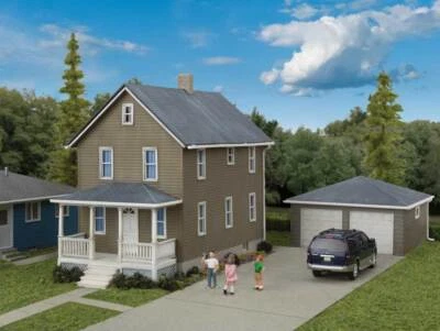 WALTHERS Cornerstone 9333792 1/87 HO Scale TWO-STORY HOUSE +GARAGE structure kit