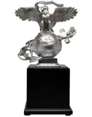 ✨ USMC 3D Eagle Globe Anchor Statue 11inch Military Silver Resin Wooden Base Gif