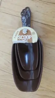 Vintage Brown Plastic Assorted Sized Measuring Scoops Set of 3 New Old Stock