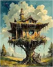 TAOPAOLAB Retro Treehouse Paint by Numbers Kit for Adults - DIY Fairytale Treehouse with Balcony Painting on Canvas 16x20In, Acrylic Paint Set for Beginners, Fantasy Cabin Art for Decoration or Gifts