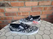 Vans Classic Slip On Black Bandana Print Paisley Pattern Men's Size 9.5 New