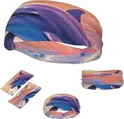 FJWSLCH dolphins art Headbands for Women Men Non Slip Workout Sweatbands Adjustable Sports Hair Bands Elastic Head Bands Moisture Wicking Hairband for Running, Cycling, Yoga, Spa