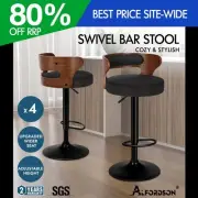 ALFORDSON 4x Bar Stool Kitchen Swivel Chair Wooden Linen Fabric Ramiro Black