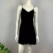 Dotti Size 6 Shift Dress Linen Blend V Neck Buttons Black Lined Women NEW $49