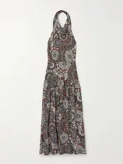 [Matteau] Matteau - + Net Sustain Printed Organic Silk Crepe De Chine Halterneck Maxi Dress - Brown - 1 1 Brown