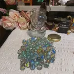 早期懷舊收藏 三花玻璃彈珠 ＋小熊立體玻璃罐 早期童玩玻璃彈珠