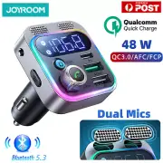 Bluetooth 5.3 FM Transmitter MP3 Adapter Charger Handfree Dual Mics 48W PD&QC3.0