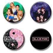 Balck Pink Pin Back Button Badges Pure Plastic Badges Set of 4 AU