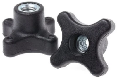 RS Pro BLACK THERMOPLASTIC 4-ARM KNOBS 40mm 10Pcs M8x12mm Thread, Steel Insert