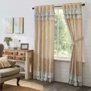 French Country Farmhouse Kaila Ticking Gold Ruffled Panel Curtains Set of 2
