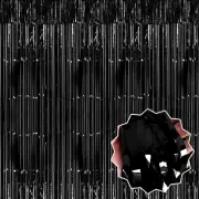 3 Pack Black Foil Fringe Curtains Backdrop, 3.28 X 8.2 Ft Metallic Streamers