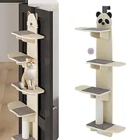 Door Hanging Cat Shelf, 4-Tier Door Hanging Cat Tree, Pet Climber Shelf with Scratching Mat, Wall Mounted Cats Shelves Ladder for Indoor Cats (Panda)