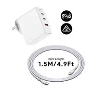 KFD 140W GaN USB-C Laptop Power Adapter/PD Wall Charger - 2x USB-C & 1x USB-A With 1.5m USB-C Cable - White [QA15-2 TYPE-C 2C1A]