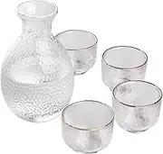 Wine Jug Glass Sake Cup Set Flagon Handmade Clear Cups Sake White Wine Pot 1 Pot 4 Wine Glass Japanese Glass Sake Set Wine Glass