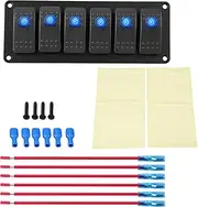 12-24V 6 Gang Rocker Switch Panel for Car RV Boat Yacht Marine (Blue)