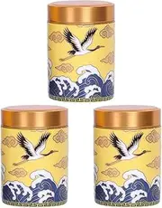 Zerodeko 3 Pcs Ceramic Tea Storage Canister Airtight Snack Can Loose Leaf Tea Container Lid