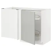 METOD corner base cab w pull-out fitting, white/Havstorp light grey, 128x68x80 cm