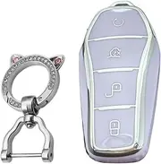 KUNIO Car Key Fob Cover Fit for BYD Dolphin Qin Plusdmi Atto 3 Han EV Key Protective Cover Keychain Key Holder Key Cover C Purple