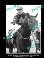 OLD LARGE HORSE RACING PHOTO OF SCOBIE BRESLEY WINNING THE DERBY STAKES 1964