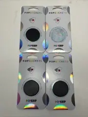 Lot of 4 PopSockets PopGrip Cell Phone Grip & Stand Black and Opal 800470