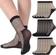 [Shyyween] 15 Pairs Women Fishnet Ankle Socks Cotton Solid Bottom Fishnet Socks Hollow out Mesh Net Socks Elastic Mesh Lace Socks for Women Girls Cosplay Summer Wear, Black, One Size