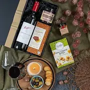 Wine and Cheese Gift Hamper for Australian - Includes Penfolds Shiraz Red Wine, Cheese Bites, Antipasto, Raspberry & Blackberry Conserve, Pear & Manuka Honey - Wine Gift Set For Christmas
