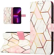 Wallet Case for Nokia C31 for Women Marble PU Leather Flip Cover with Card Holder & Kickstand Protective Phone Case & Lanyard for Nokia C31 Pink/White