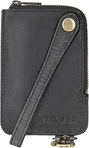 [STILORD] Eamon' Key Bell Leather Men & Women with Carabiner l Vintage Key Case Key Bag Zip Genuine Leather Key Case Small, Charcoal, S, Coin Purse