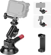 NEEWER 3" Suction Cup Camera Mount Bracket with Ball Head Magic Arm, 1/4" ARRI Holes, Quick Release Car Mount with Phone Holder & Action Cam Adapter Compatible with iPhone GoPro DJI Insta360, CA104