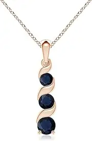 [Angara] Natural Channel-Set Round Sapphire Three Stone Journey Pendant Necklace in Sterling Silver/14ct Solid Gold for Women | September Birthstone Jewellery for Her