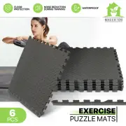 6 Pcs Exercise Mat Puzzle Black EVA Foam Mat Floor Tiles Gym Home Yoga 24 Sq Ft