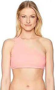 [Jessica Simpson] Womens Textured Scalloped Trim Swim Top Separates, One Shoulder
