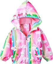 [Baogaier] Softshell Jacket Girls' Transition Jacket with Soft Lining Rainbow Unicorn Lightweight Outdoor Jacket Children Breathable Wind Jacket Hooded Jacket Coat Size 92-122