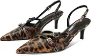 [MICIFA] Slingback Kitten Heels for Women Pointed Toe Stiletto Heels Slip On Pumps with Buckled Straps Dress Work Heeled Sandals